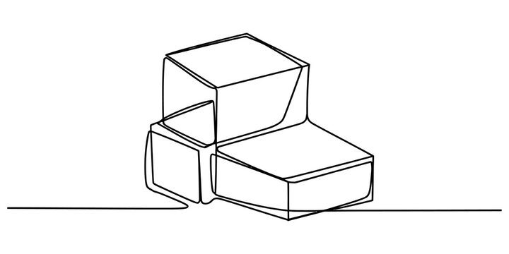 Continuous single line drawing of two connected square boxes or cubes stacked together as a simple geometric abstract art piece for modern design projects isolated on transparent background, Vector