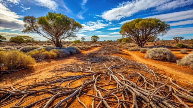A colossal intricate network of twigs and soil sprawls across onslow road in western australias arid sunbaked landscape