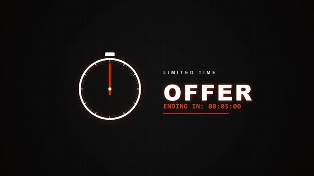 Limited Time Offer Countdown Animation with Stopwatch on Black Background.