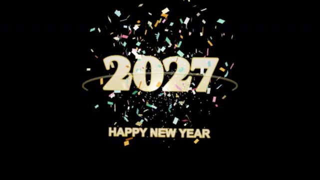 Happy new year 2027 countdown animation with confetti