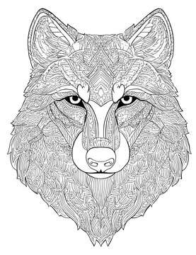 Head Wolf Mandala Animal Coloring Page Vector