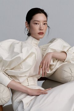 AI generated voluminous ruffled dress high fashion editorial