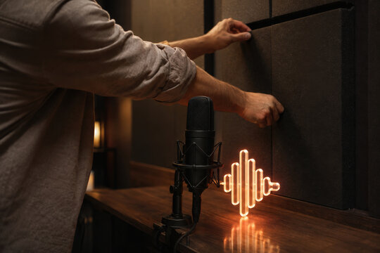 Recording Studio Microphone with Sound Wave Hologram