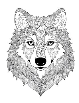 Head Wolf Mandala Animal Coloring Page Vector