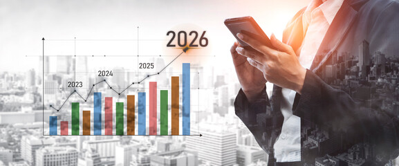 Business growth forecast highlights increasing trends new year 2026. Growth forecast data, growth forecast strategy, and growth forecast planning are key elements. Vouch