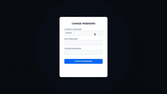 User Account Login Form, Password Change, and Successful Access UI Animation