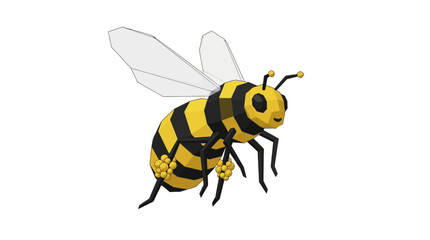 Fototapeta premium Low Poly Geometric Bee Insect Flying Isolated on Transparent Background, Cute Cartoon Style