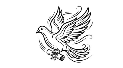 Fototapeta premium Dove carrying scroll, isolated graphic art