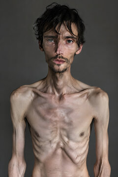 Portrait of a Malnourished Man Experiencing Severe Weight Loss, Poverty, Hunger and Humanitarian Crisis Concept