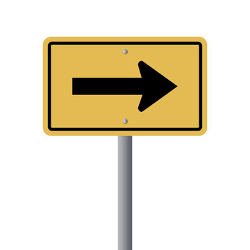 Yellow Directional Traffic Sign with Black Arrow Pointing Right Isolated on Transparent Background