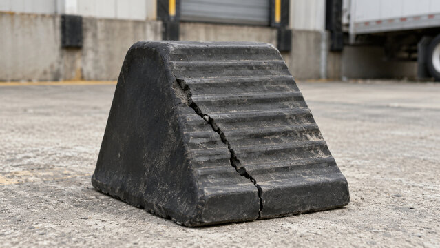Cracked Rubber Wheel Chock at Industrial Loading Dock