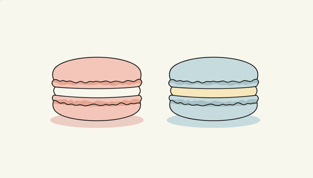 Sweet French macarons illustration displaying two pastel colored delicacies in pink and light blue colors.