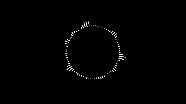 sound visualization on transparent background, dynamic equalizer rhythm bars, audio frequency sound waves in the background, white circle audio wave spectrum lines animation on Black background