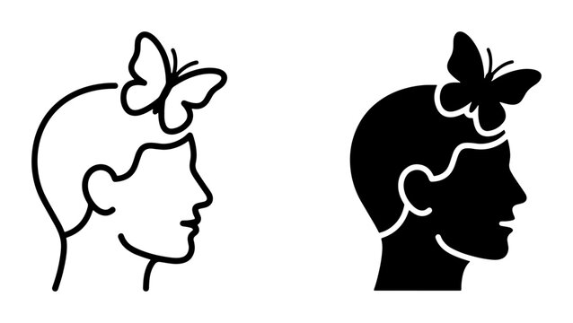 Head silhouette with butterfly for logo or sticker