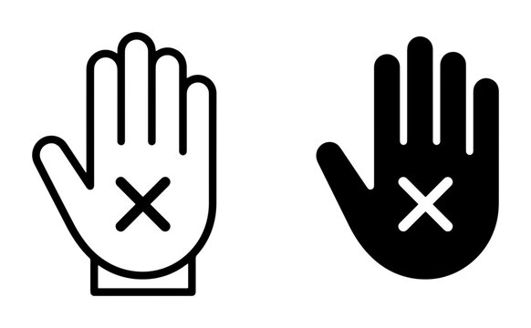 Hand silhouette with X mark for stop sign logo element