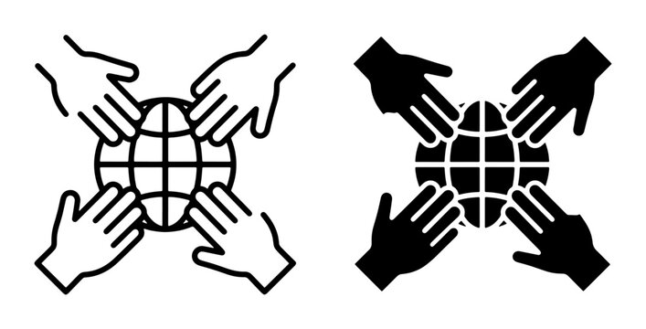 Hands around globe silhouette for global cooperation