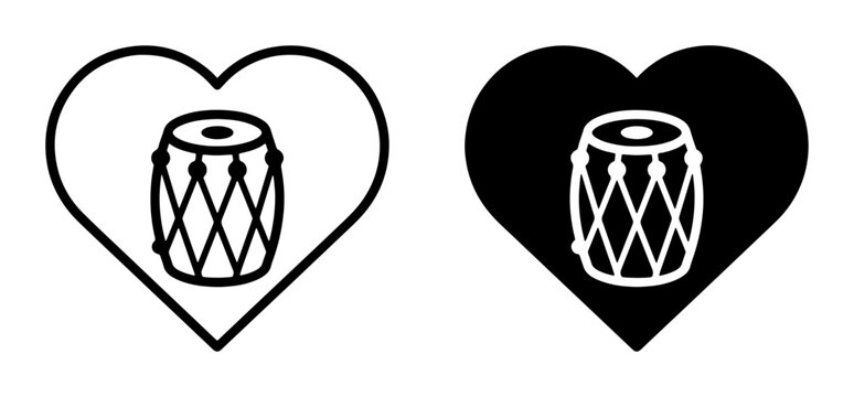 Dhol drum inside heart silhouette for music logo