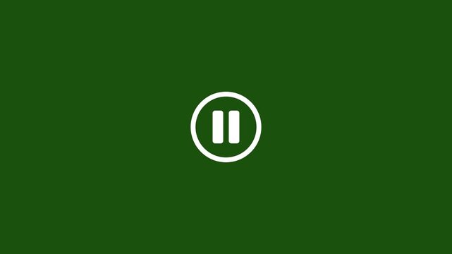 Minimalist white pause icon on dark green background, flat design media player button, digital interface element for video playback control