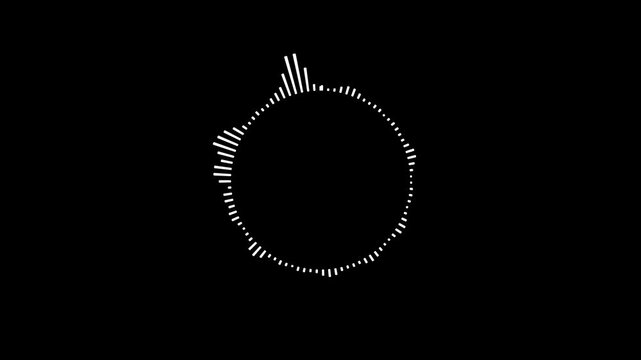 sound visualization on transparent background, dynamic equalizer rhythm bars, audio frequency sound waves in the background, white circle audio wave spectrum lines animation on Black background
