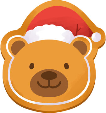 Cute Gingerbread Bear Cookie Wearing Red Santa Hat for Christmas Holiday Season