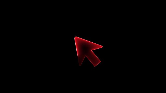 Glowing neon cursor icon isolated on transparent background, mouse pointer, click symbol, UI element, or selection arrow