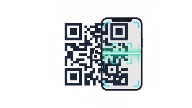 Digital QR Code Scanning Minimalist Vector Animation with Smartphone for Contactless Access Authentication and Modern Mobile Technology
