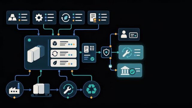 Digital battery passport lifecycle workflow infographic animation graphic
