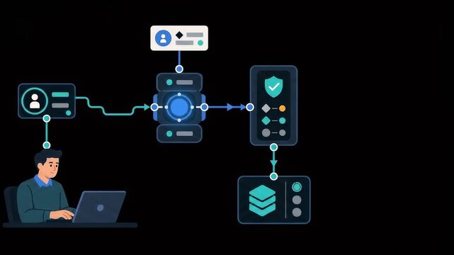 Data processing and server workflow animation with human operator and secure database storage