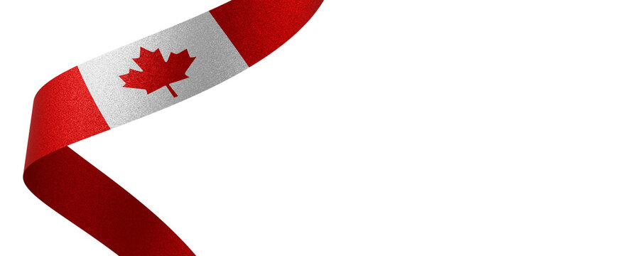 Canada day banner design of Canadian flag glitter ribbon isolated on transparent background with copy space 3D render