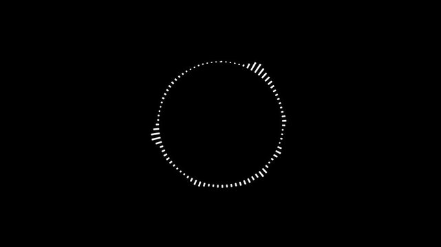 sound visualization on transparent background, dynamic equalizer rhythm bars, audio frequency sound waves in the background, white circle audio wave spectrum lines animation on Black background