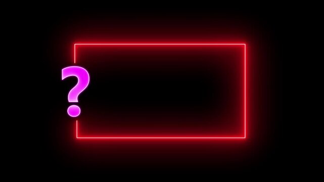Neon red rectangular frame with pink question mark sign, glowing digital border overlay for social media and creation, minimalist abstract background, for faq and, problem solving