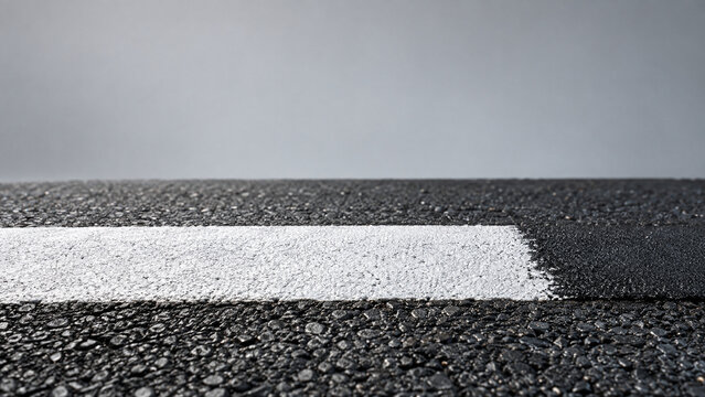 White painted road line on dark asphalt, boundary and direction concept