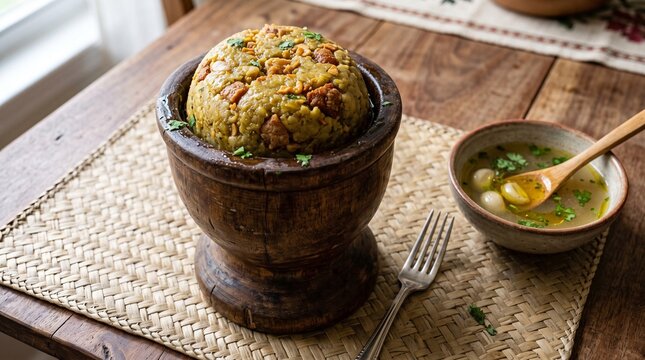 Authentic Puerto Rican Mofongo in Wooden Pilon