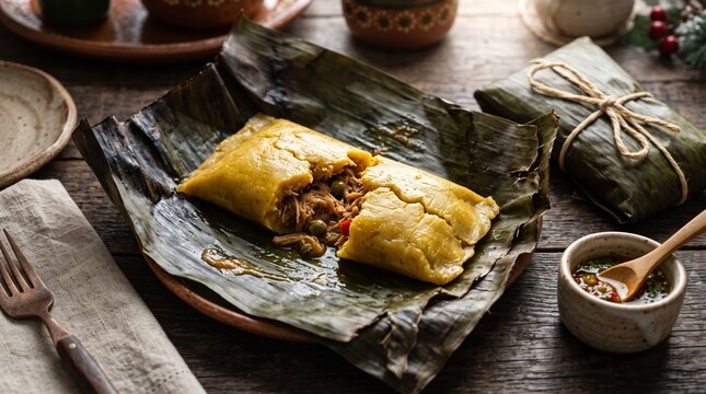 Authentic Puerto Rican Pasteles Wrapped in Banana Leaf
