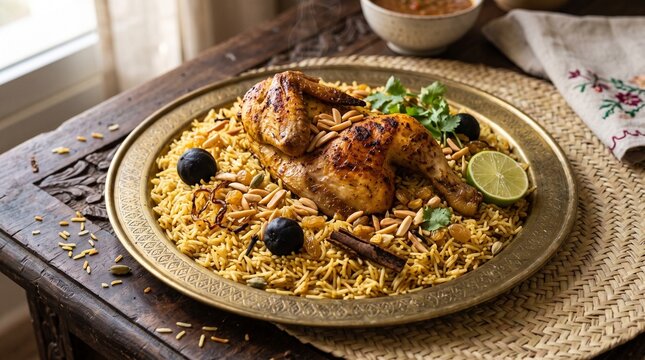 Traditional Qatari Chicken Majboos Spiced Rice Dish