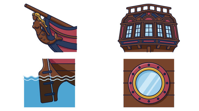 Vintage Wooden Ship Architectural Elements and Nautical Details