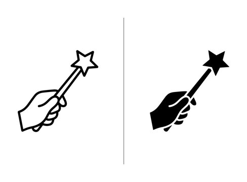 Hand holding magic wand silhouette for logo