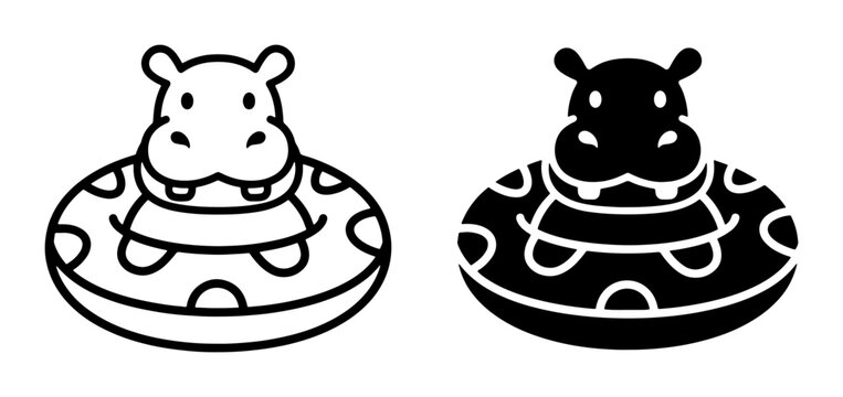 Hippopotamus in inflatable ring silhouette for logo