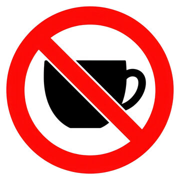 No coffee or tea allowed sign with a red prohibition circle icon isolated on transparent background