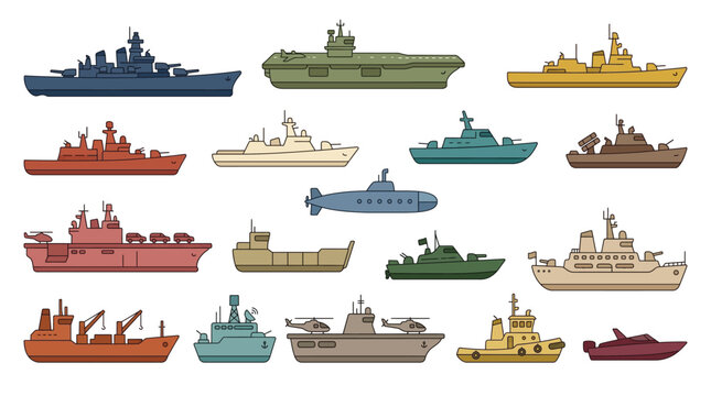 Collection of Various Military and Naval Vessels Illustrated.