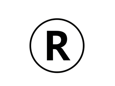 Registered trademark symbol icon with letter r inside a black circle isolated on transparent background