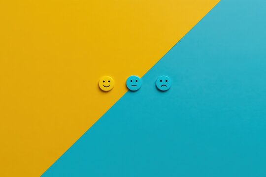 Three smiley face icons with different expressions on a split
