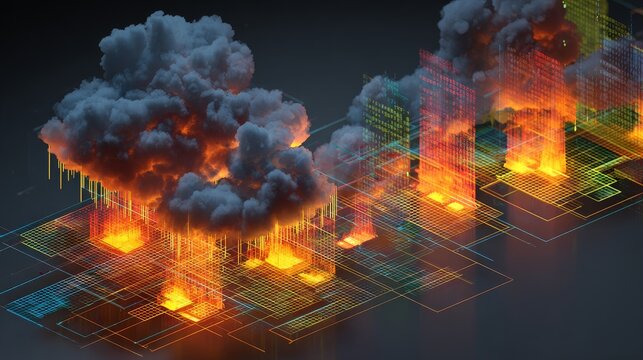 Cloud Computing Data Security, a dynamic visual of a Web Application Firewall (WAF) actively intercepting and blocking various web-based attacks (SQL injection, XSS) 