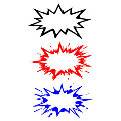 Three Hand Drawn Comic Explosion Speech Bubble Starburst Blast Boom Splash Doodle PNG Illustration  © Nabil