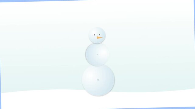 Minimalist Flat Design Animation of a Snowman Being Built on a Soft Blue Winter Background with Hat