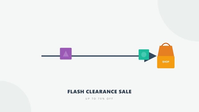Animated Flash Clearance Sale Banner with Up to 70 Percent Off Discount and Shopping Bag Icon