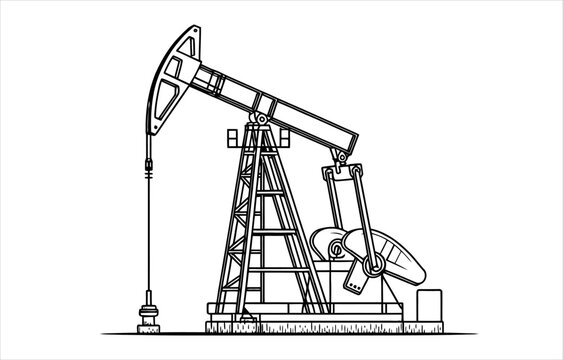 Black and white line drawing of an oil pump jack industrial machine