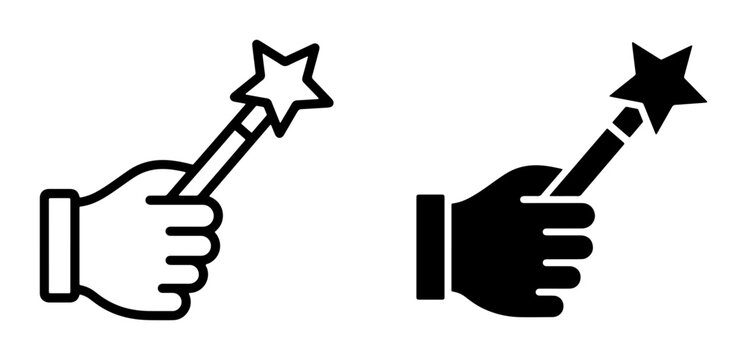 Hand holding a magic wand silhouette for logo