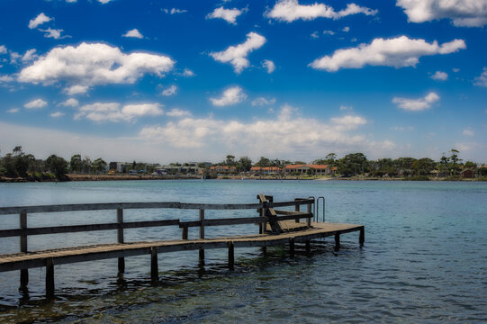 Short Wooden Pier Over Merimbula Upper Lake