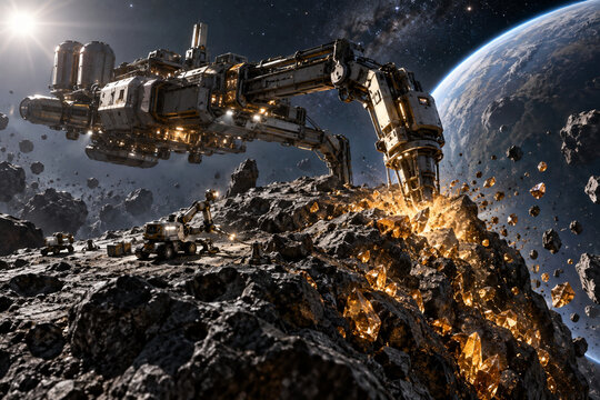 Autonomous spacecraft mining resources from an asteroid
